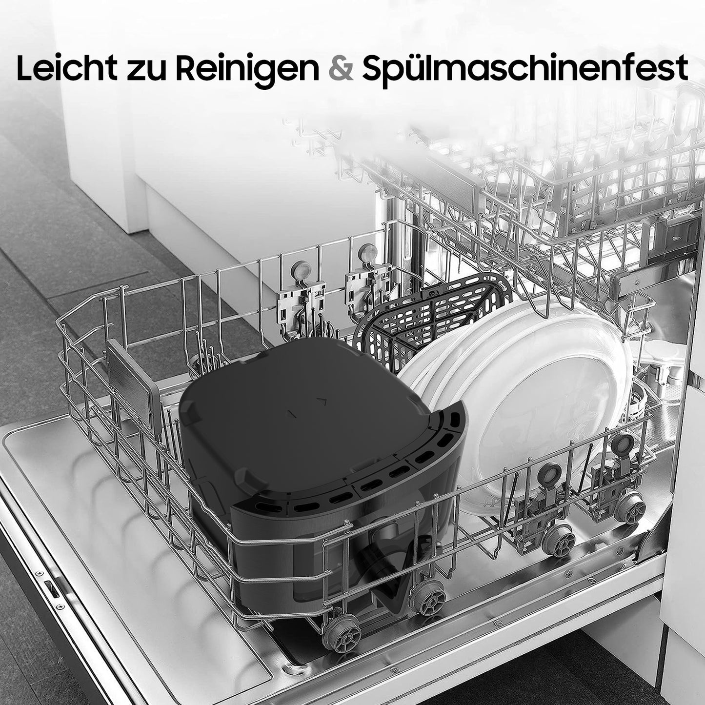 Freidora de Aire XXL 9L - Freidora de Aire Sin Aceite con Pantalla Táctil LED Digital, 8 Programas, Modo Agitación, 1800W, Libro de Recetas, Ventana Grande