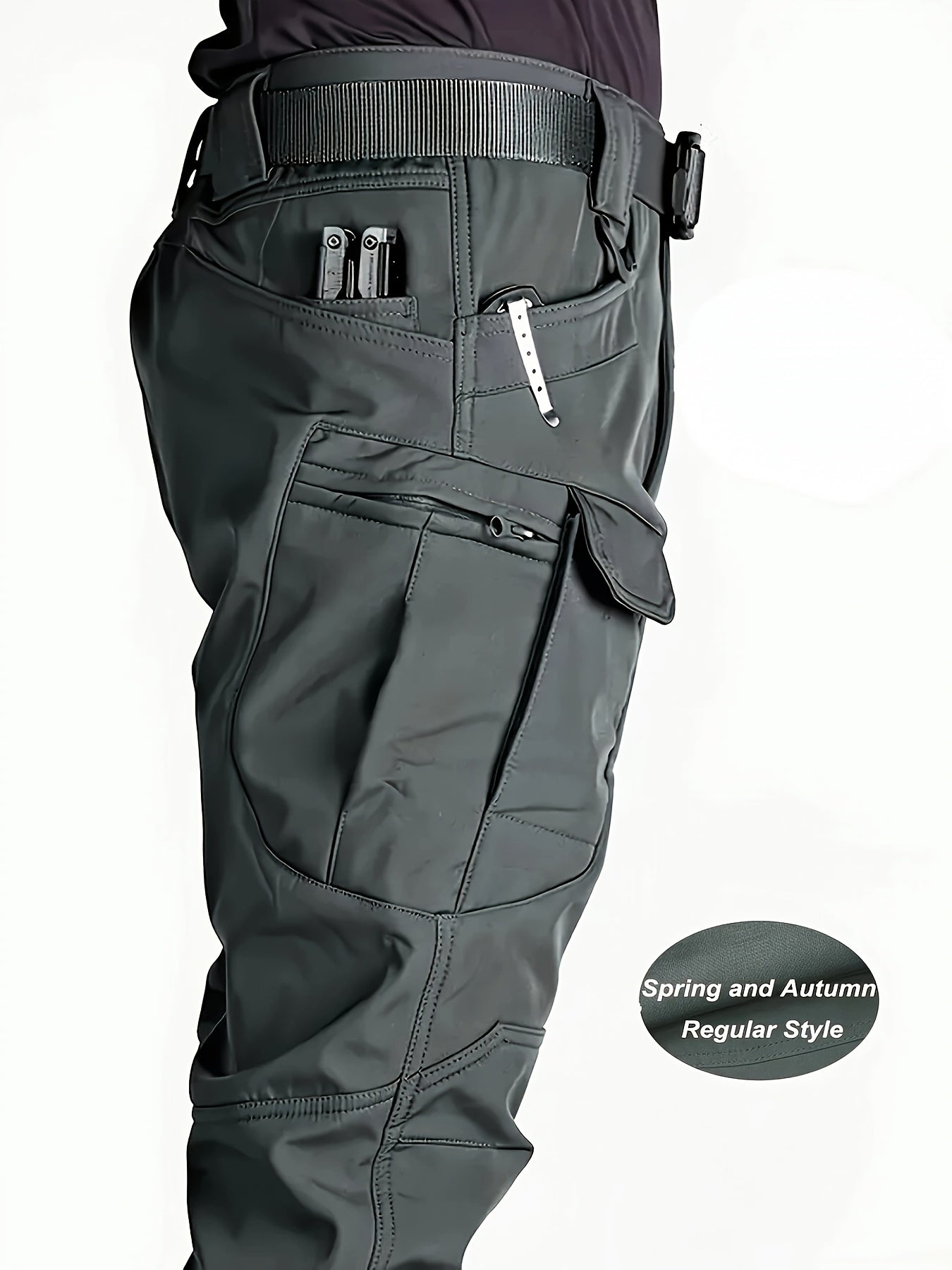 Pantalones de trabajo para hombre con múltiples bolsillos - Tejido elástico y transpirable con cintura ajustable y diseño de cremallera, lavable en máquina, ajuste regular, pantalones suéter para actividades al aire libre y ropa de trabajo duradera, panta
