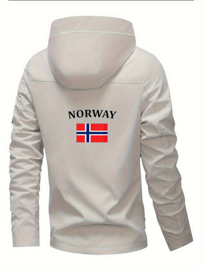Chaqueta cortavientos para hombre y mujer con estampado de la bandera de Noruega - Cortavientos para exteriores para todas las estaciones, abrigo con capucha y cremallera completa con bolsillos con cremallera, poliéster lavable a máquina para senderismo,