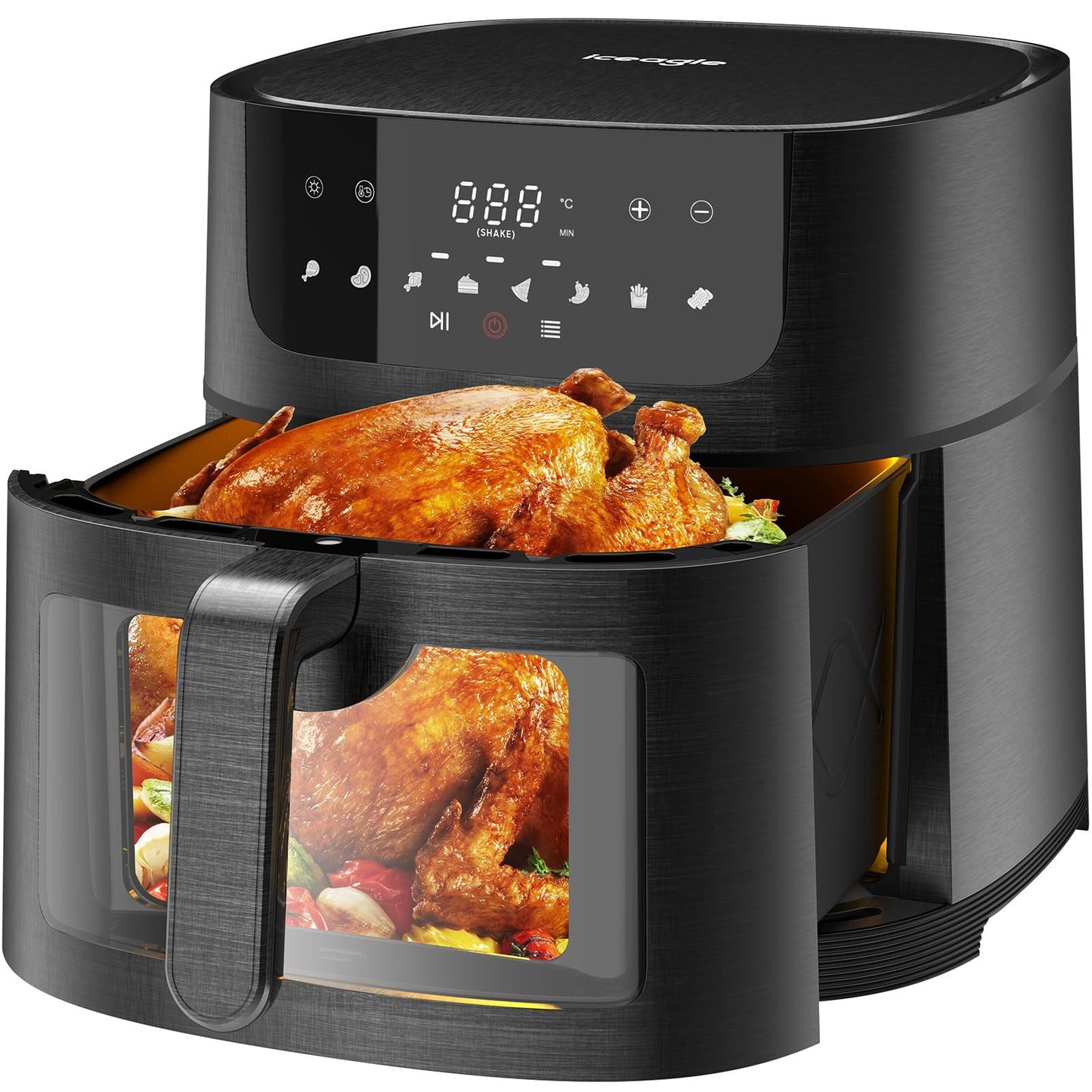 Freidora de Aire XXL 9L - Freidora de Aire Sin Aceite con Pantalla Táctil LED Digital, 8 Programas, Modo Agitación, 1800W, Libro de Recetas, Ventana Grande