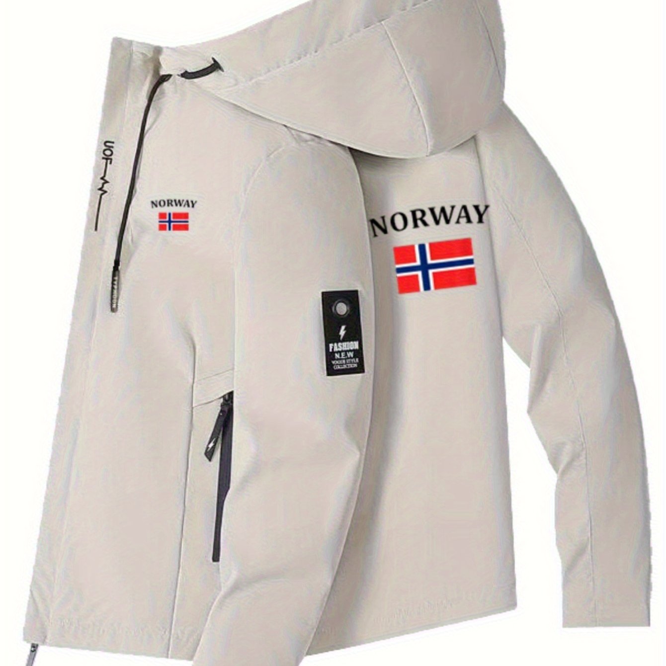 Chaqueta cortavientos para hombre y mujer con estampado de la bandera de Noruega - Cortavientos para exteriores para todas las estaciones, abrigo con capucha y cremallera completa con bolsillos con cremallera, poliéster lavable a máquina para senderismo,