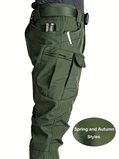 Pantalones de trabajo para hombre con múltiples bolsillos - Tejido elástico y transpirable con cintura ajustable y diseño de cremallera, lavable en máquina, ajuste regular, pantalones suéter para actividades al aire libre y ropa de trabajo duradera, panta