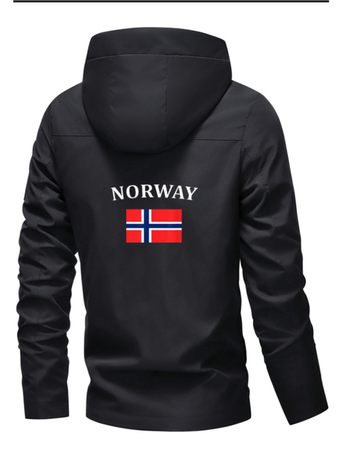 Chaqueta cortavientos para hombre y mujer con estampado de la bandera de Noruega - Cortavientos para exteriores para todas las estaciones, abrigo con capucha y cremallera completa con bolsillos con cremallera, poliéster lavable a máquina para senderismo,